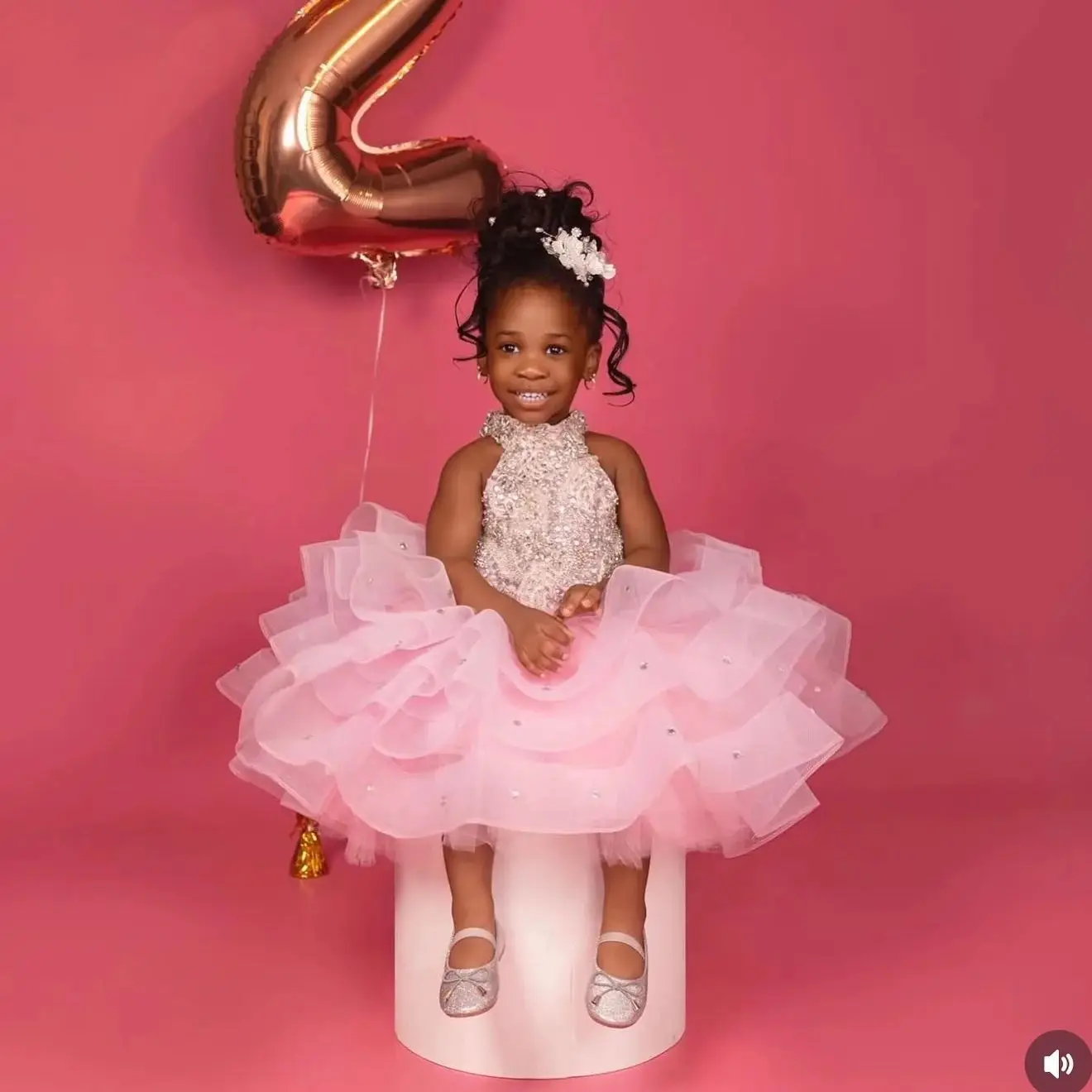 

Розовые платья с высоким воротом для девочек-цветочниц, детские платья для выпускного вечера на день рождения с бисером, вечерние платья по индивидуальному заказу