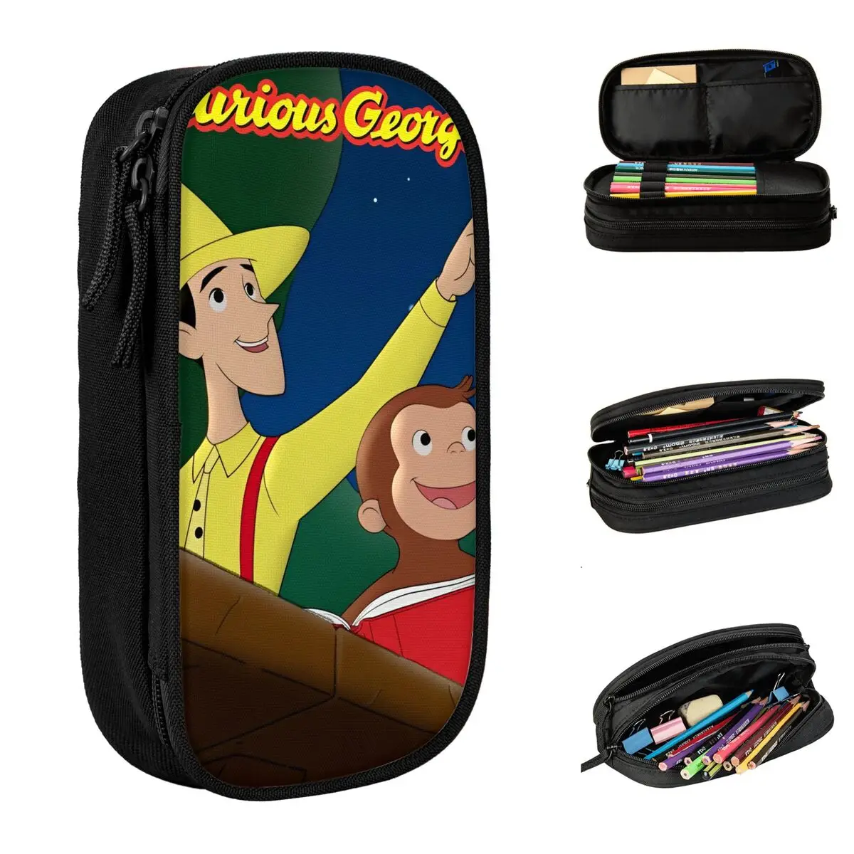 

Fashion Curious George Monkey Anime Pencil Case Pencil Box Pen for Girl Boy Large Storage Bags School Supplies Gifts Stationery