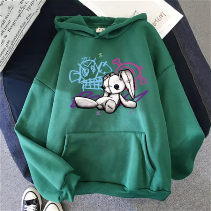 Sudadera con capucha Arcane Jinx, mono, muñeca, conejo, Graffiti, estilo Grunge, ropa Kpop, sudadera de Anime negra, ropa de calle Unisex para mujer