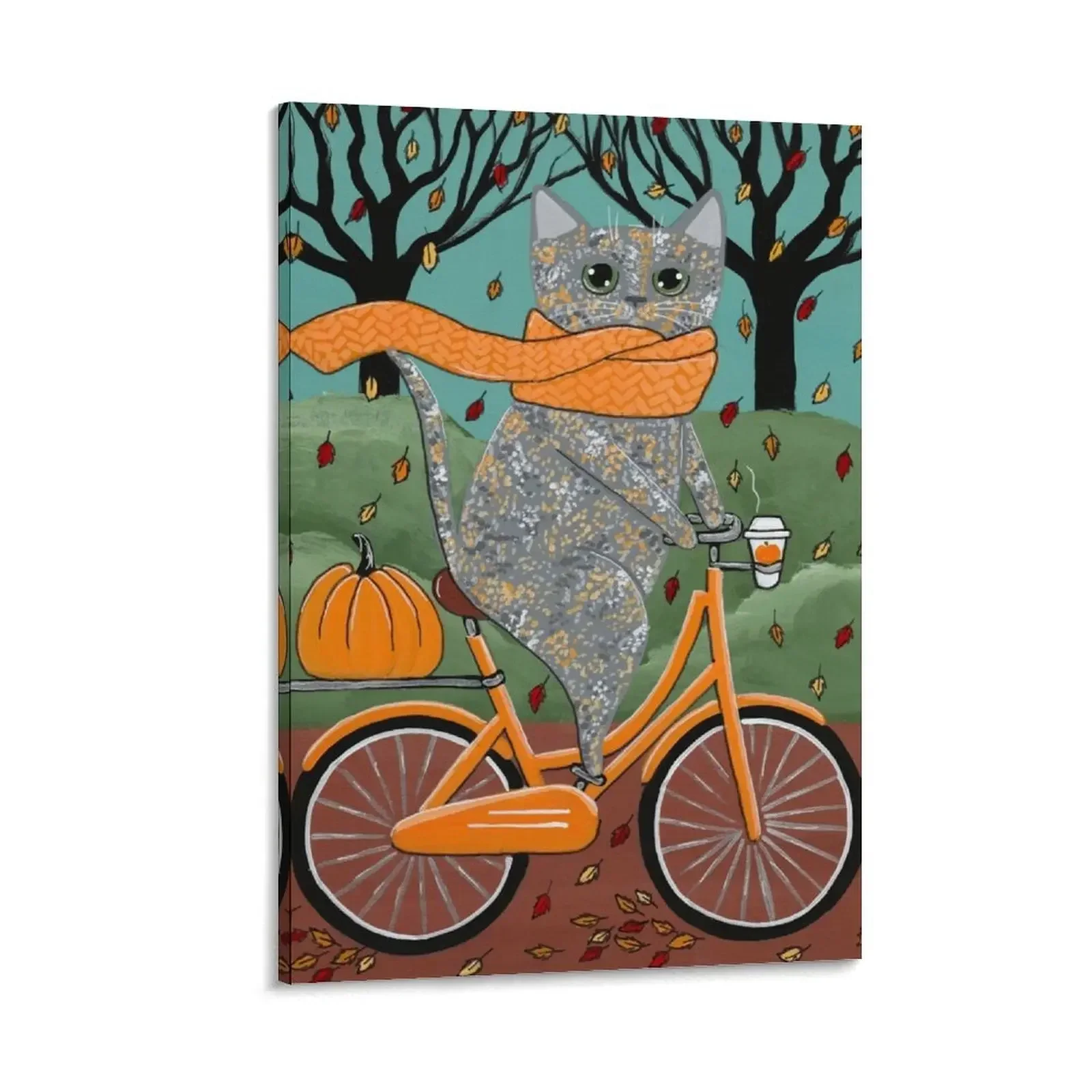 

Autumn Grey Tortie Bicycle Ride Cat Canvas Painting room decoration decorative items for home anime