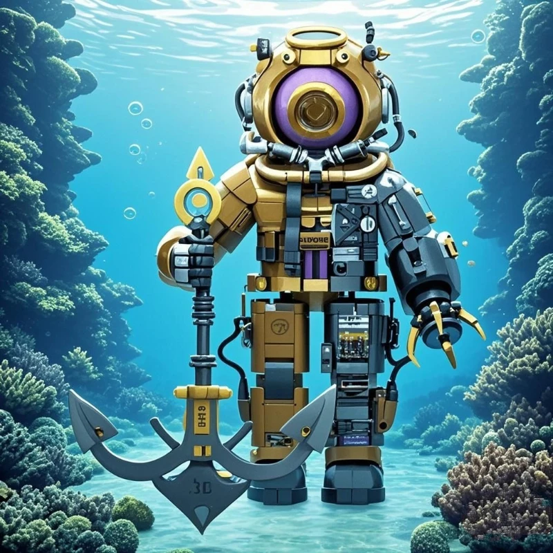 

New Building Block Steampunk Diver Mecha Armed Children's Assembly Model Ornament Puzzle Cartoon Toy Boy Holiday Gift