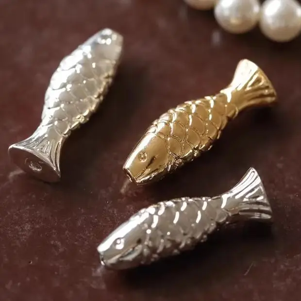 

2PCS Copper Plated with Real Gold Koi Fish Beaded Pendant Trendy Chinese-Style 3D DIY Handmade Accessory