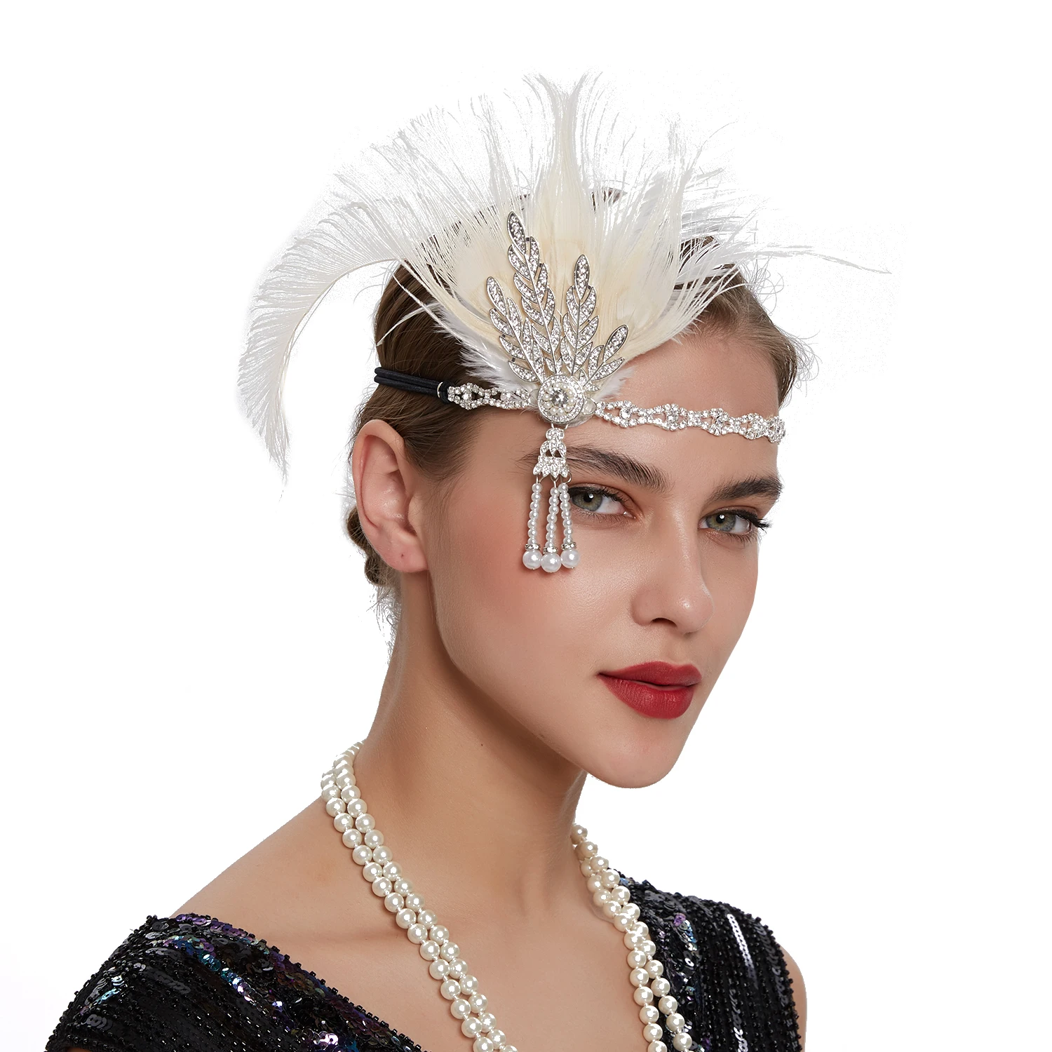 Tocado de plumas multicolor, diadema, accesorios para el cabello fiesta femenina, tocados elegantes, adornos para el cabello Premium