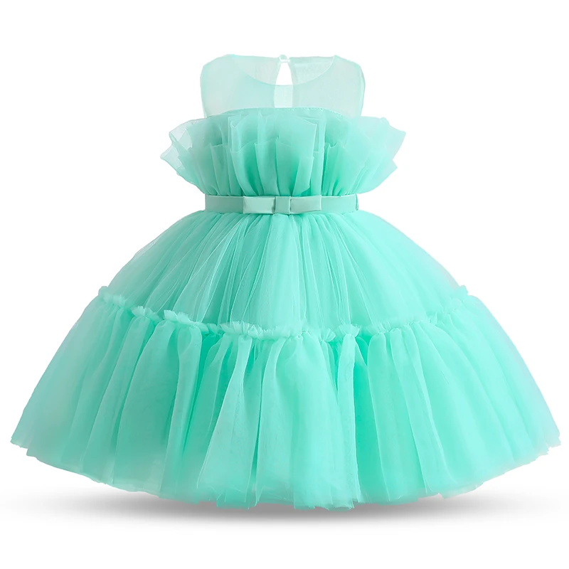 Baby Girls Party Dresses Embroidery Lace Elegant Dress Newborn Infant Birthday Tutu Gown Green Christmas Dress for Girls 1-5Yrs