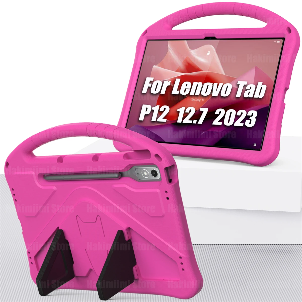 Case for Lenovo Tab P12 (12.7 Inch) 2023 Handheld All-around Shock-proof Drop-proof Bring Support with Pen Holder Kids EVA Cover