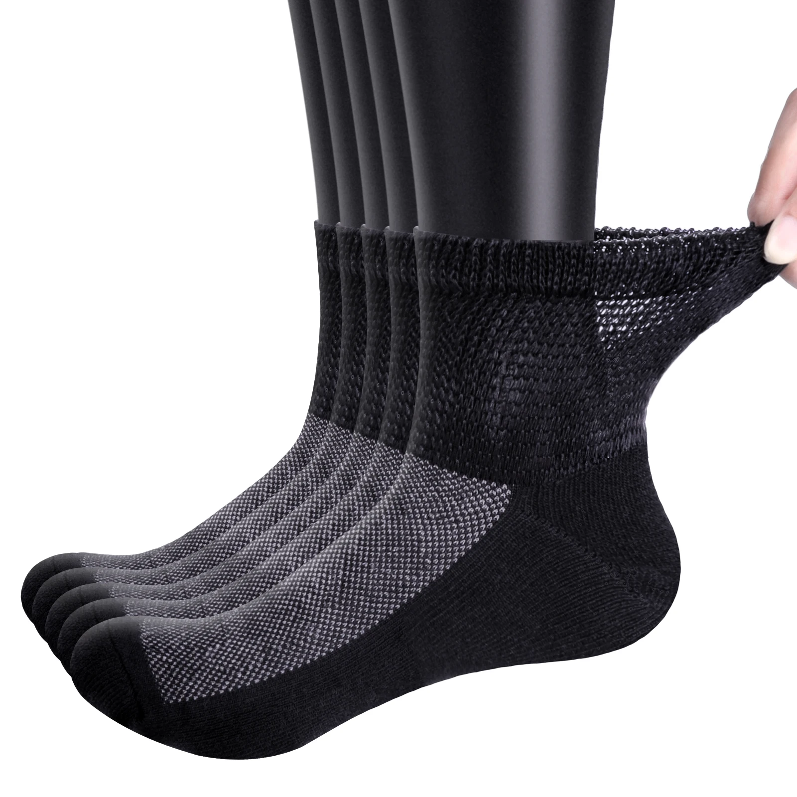 YUEDGE Breathable Bamboo Comfort Cushioned Socks Sole Elastic Free Non-Binding Loose Socks, 5 Pairs