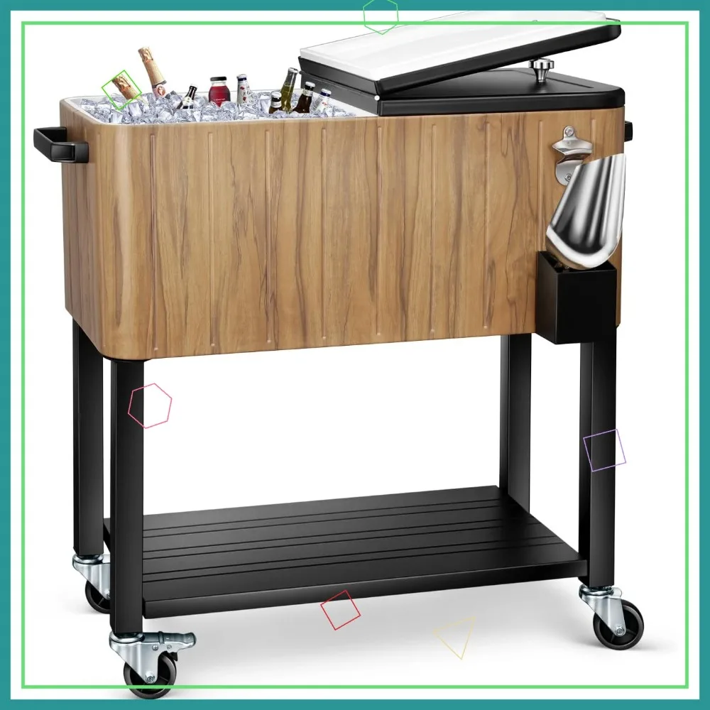 

Тележка-холодильник на колесах объемом 80 кварт, большая вместимость для вечеринок на открытом воздухе, барбекю и хранения напитков