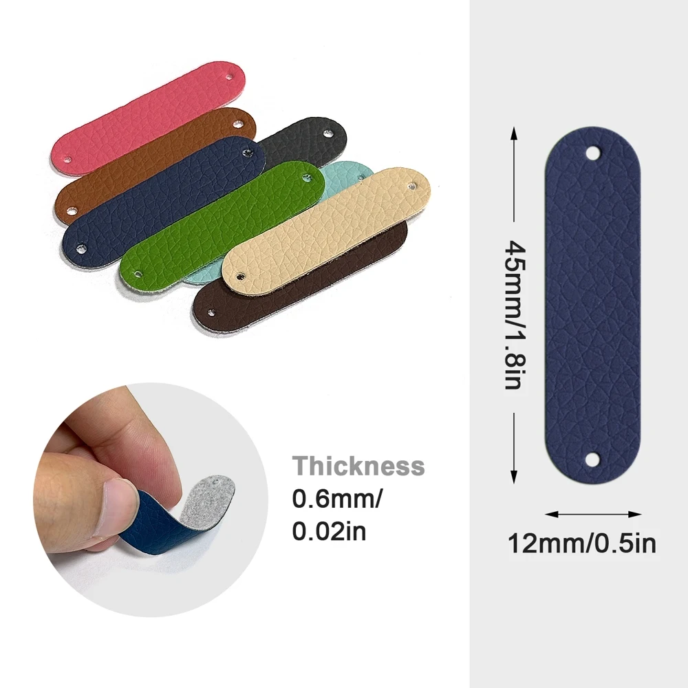 12X45mm 0.6mm Thick Genuine Leather Textured Pu Leather Hang Tags Labels,135Pcs,DIYPre Punched Holes,For Crochet Beanie,