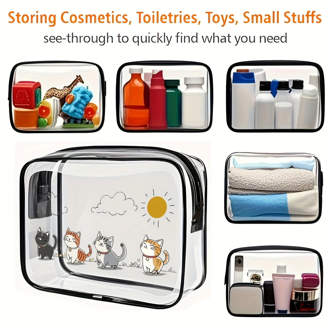 1pc Clear Makeup Bag Transparent Travel Toiletry Pouch TSA Airport Gym Wash Organizer Zipper Cosmetic Handbag Women Gift