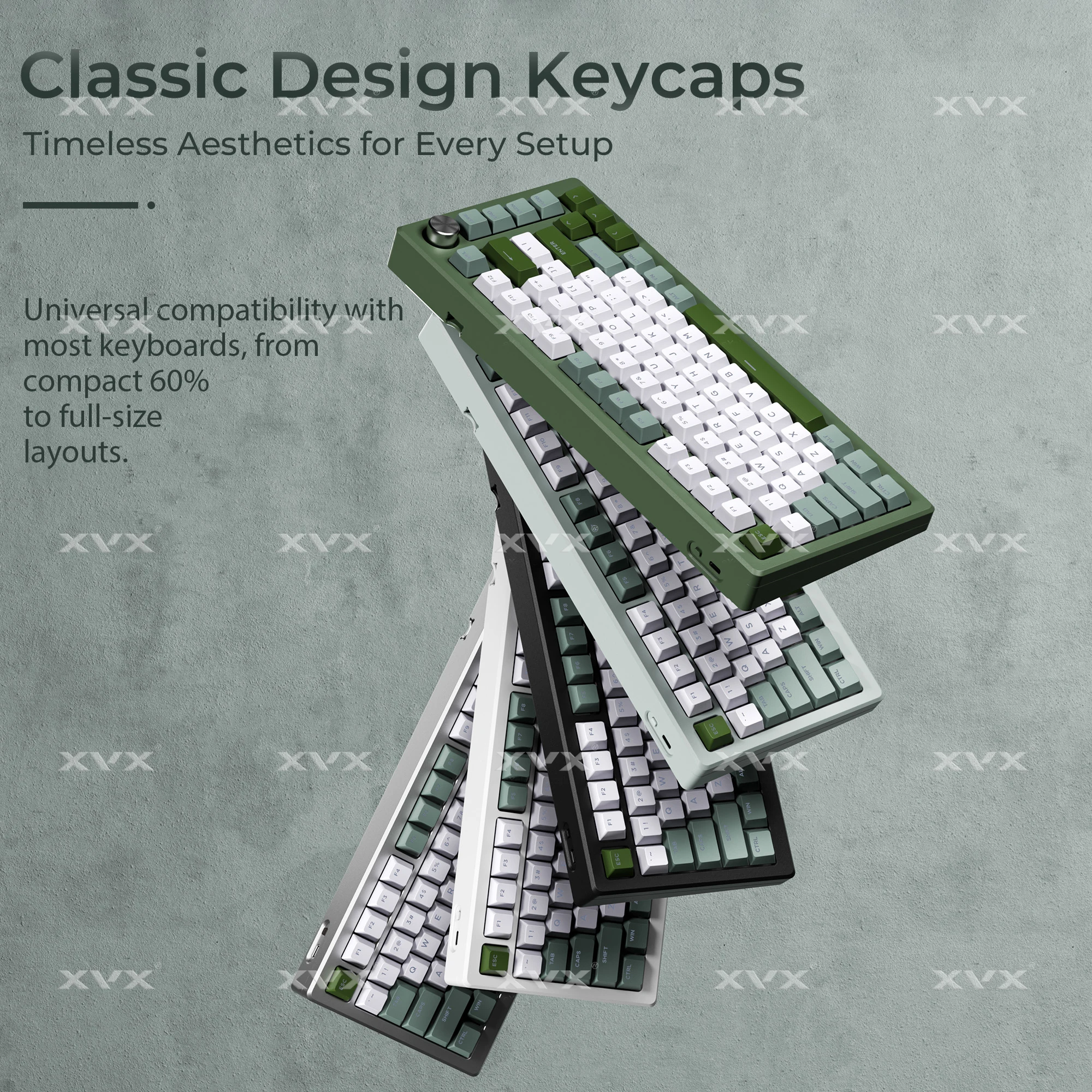 XVX PBT Double Shot Green Shine Through Keycaps Cherry Profile Full Size Keycaps Set  133 Keys