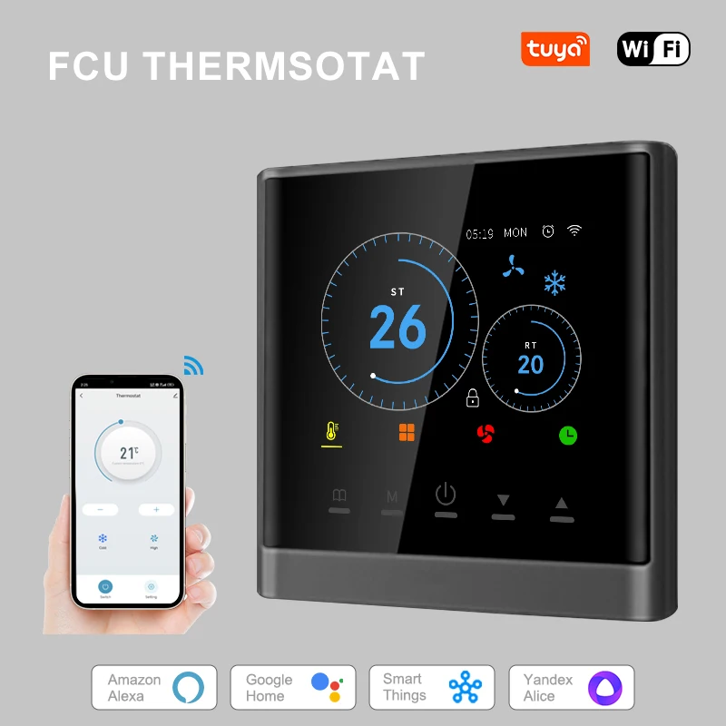 Tuya Air Conditioner For Google Home Alexa DuerOS WIFI Smart Thermostat  Central Room Temperature Adjustable Digital