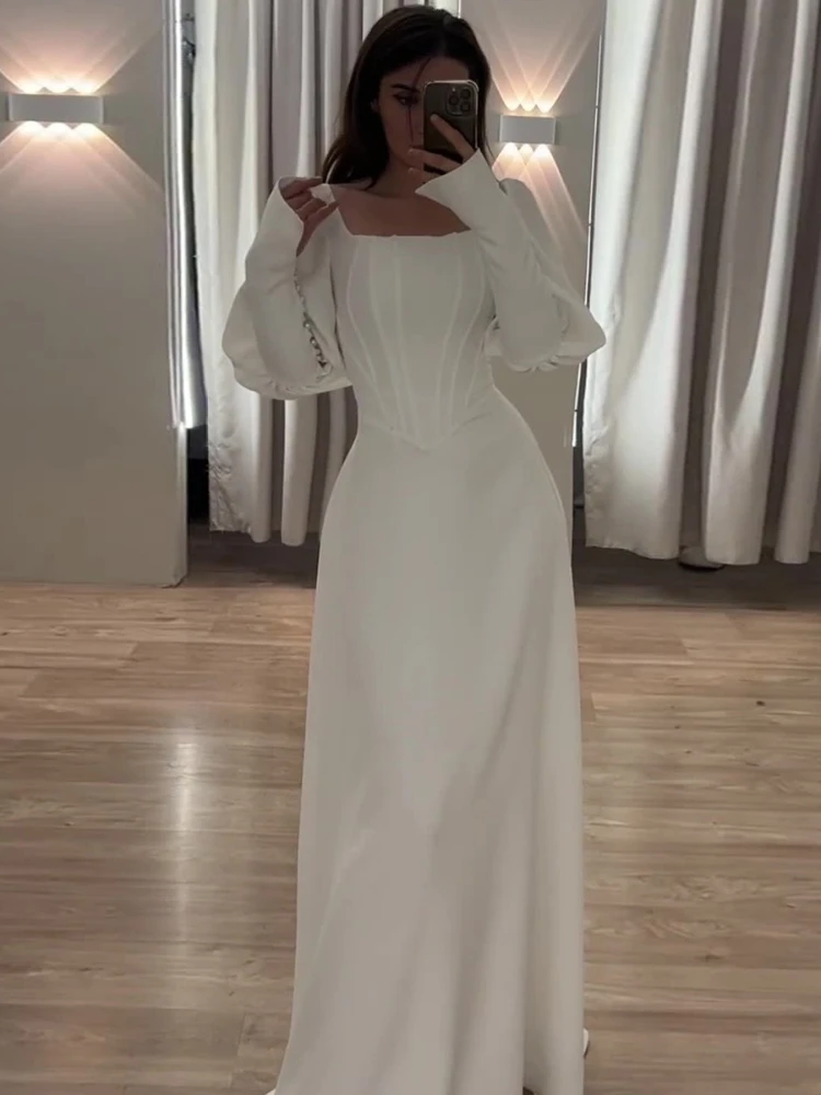 Eid Party Dress Women Square Collar Long Sleeve Morocco Party Dresses Ramadan Slim Fit Kaftan Islam Dubai Arab Long Robe 2024