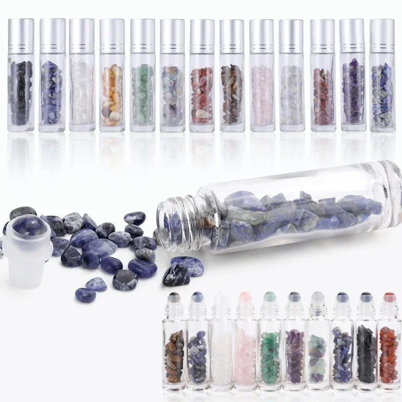 

10PCS Glass 10ml Refillable Roll On Bottles for Essential Oil Perfume Bottle Natural Stone Roller Ball Packaging Container Empty
