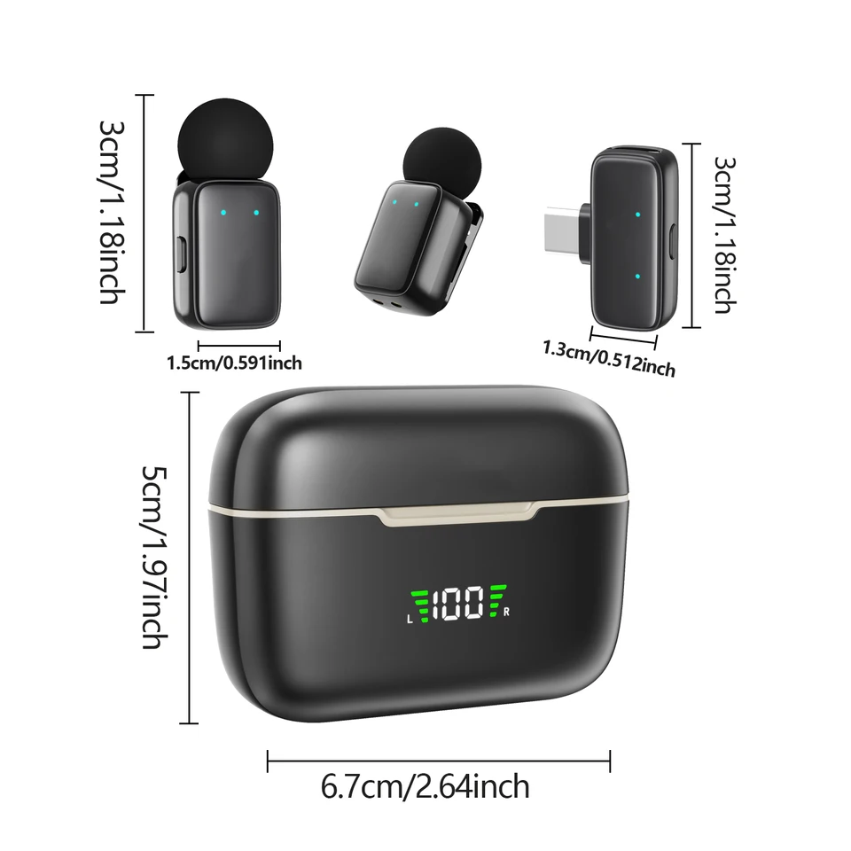 Micrófono de solapa inalámbrico portátil con estuche de carga, plug & play, para grabación de video, vlogs, entrevistas y streaming 2