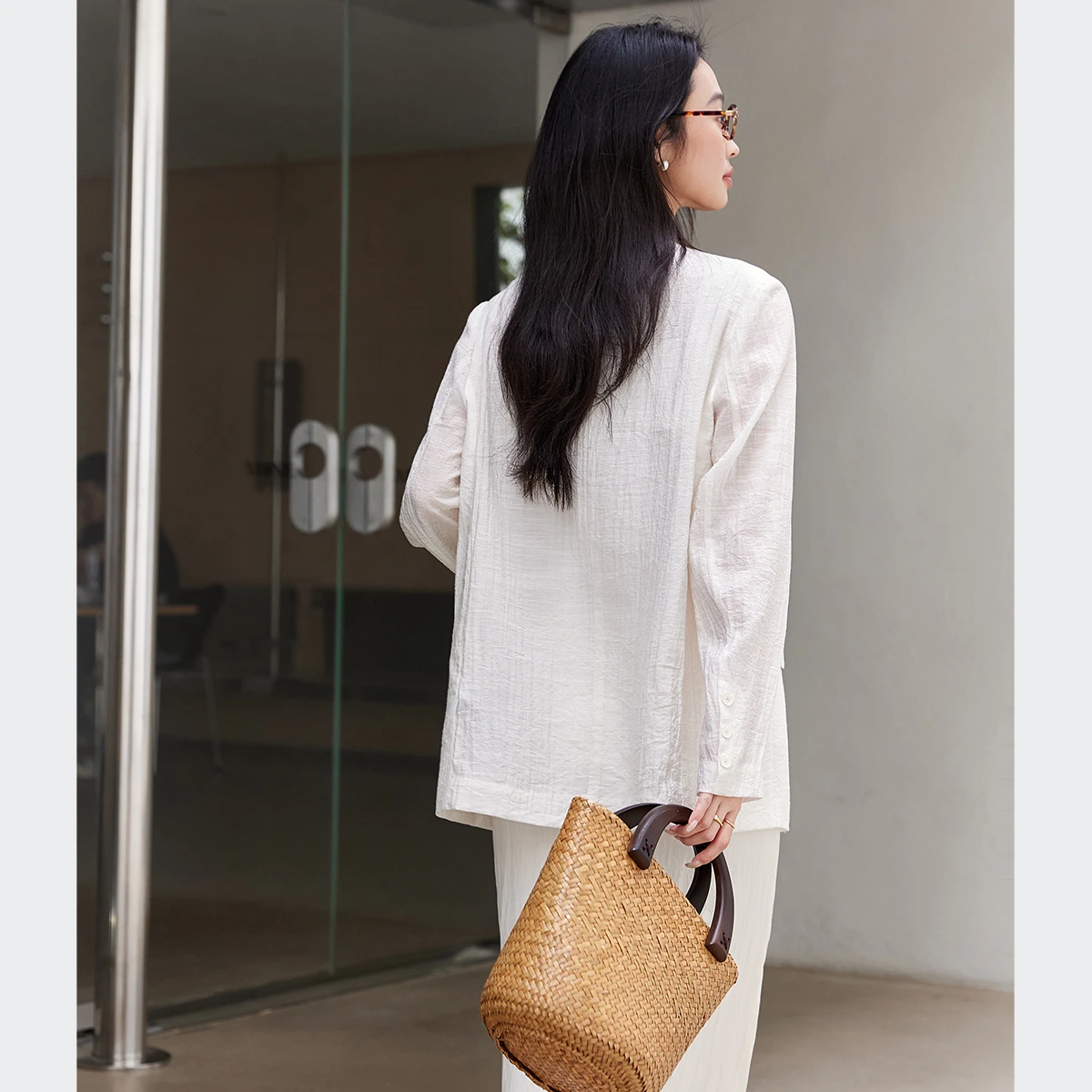 VIMLY French Blazer for Woman 2026 Autumn Casual V-neck Women's Elegant Jacket Loose Tailored Ladies Coats Female Clothing A0511