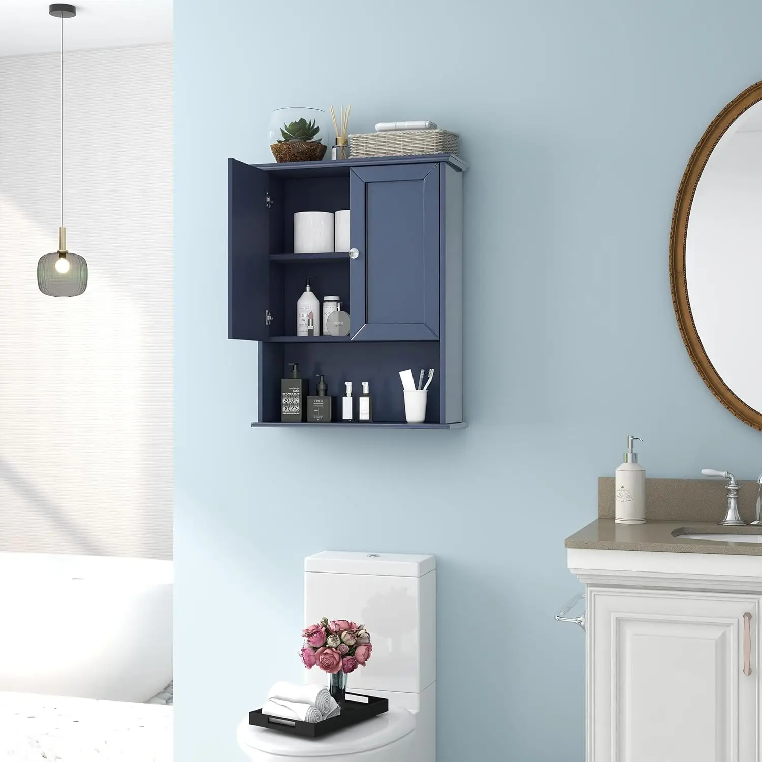 Wall Cabinet Blue Over Toilet Storage Cabinets 24x30 in above Toilet Wood Medicine Cabinets Wall Mounted Bathroom Cabinet with