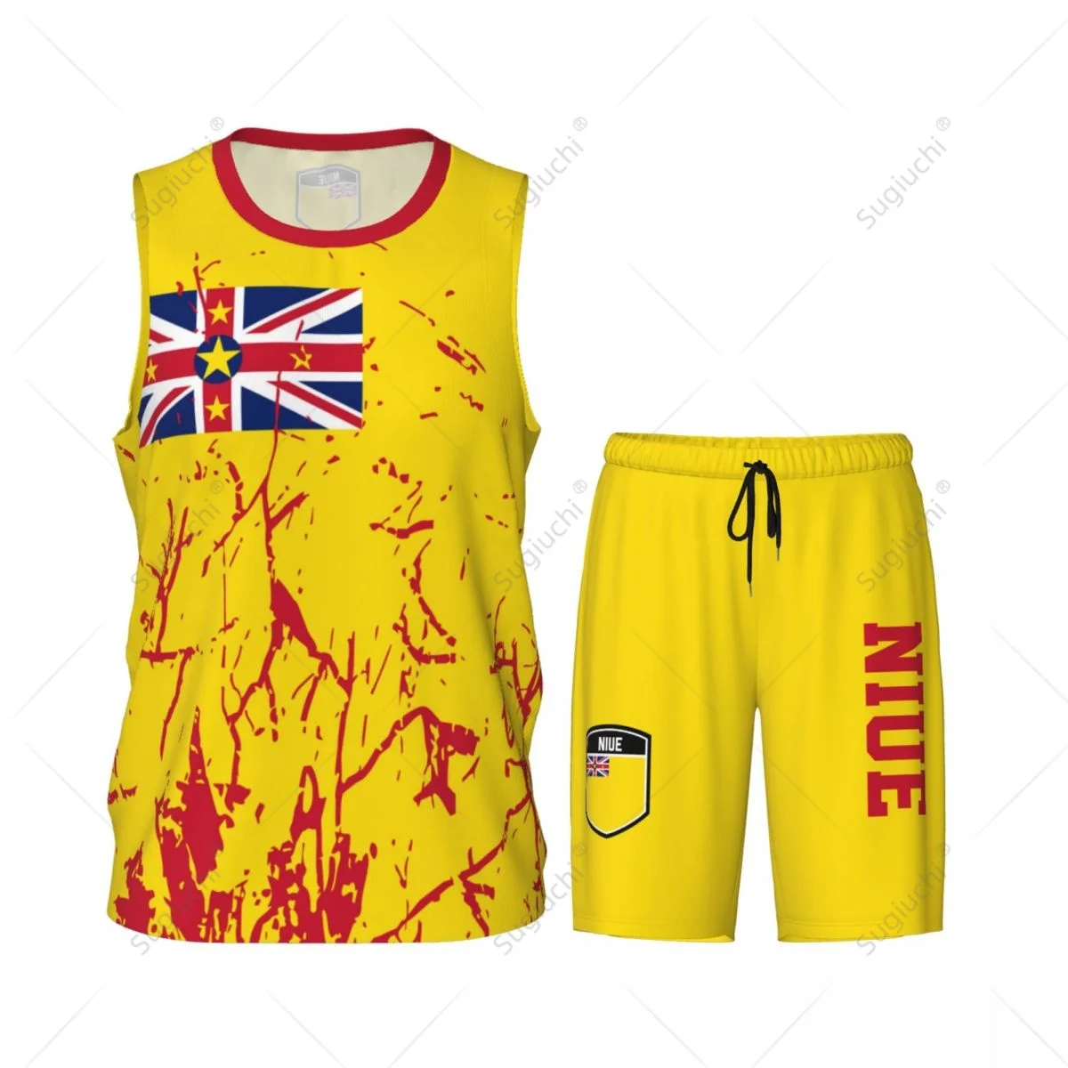 Niue Flag Grain Men Basketball Set Shirt & Pants Sleeveless
