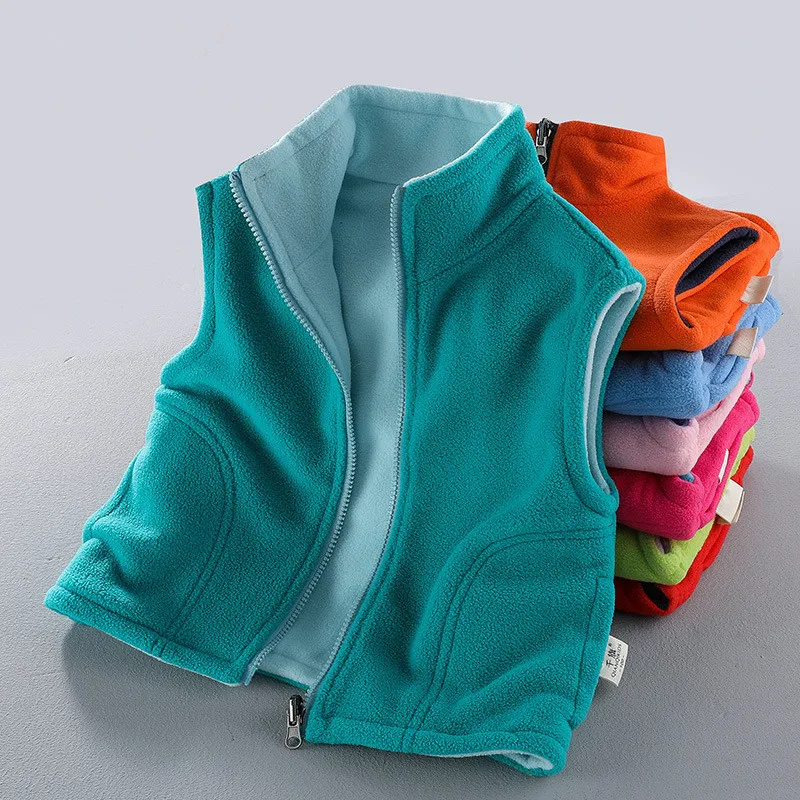Spring Baby Kids Vest Fleece Jackets For Girls Velvet Outerwear Candy Color Warm Boys Jacket Children Sleeveless Jackets