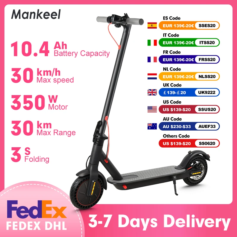 

Электрический самокат Mankeel MK083 10,4 Ач, 350 Вт для взрослых, 36 В, 30 км/ч, скорость, диапазон 30 км, 8,5 дюйма, шина с приложением, складной городской самокат