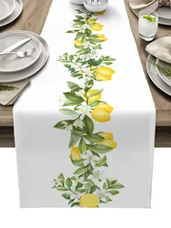 Summer Lemon Leaves Flowers Linen Table Runner Kitchen Table Decoration Farmhouse Dining Table Cloth Wedding Party Decor