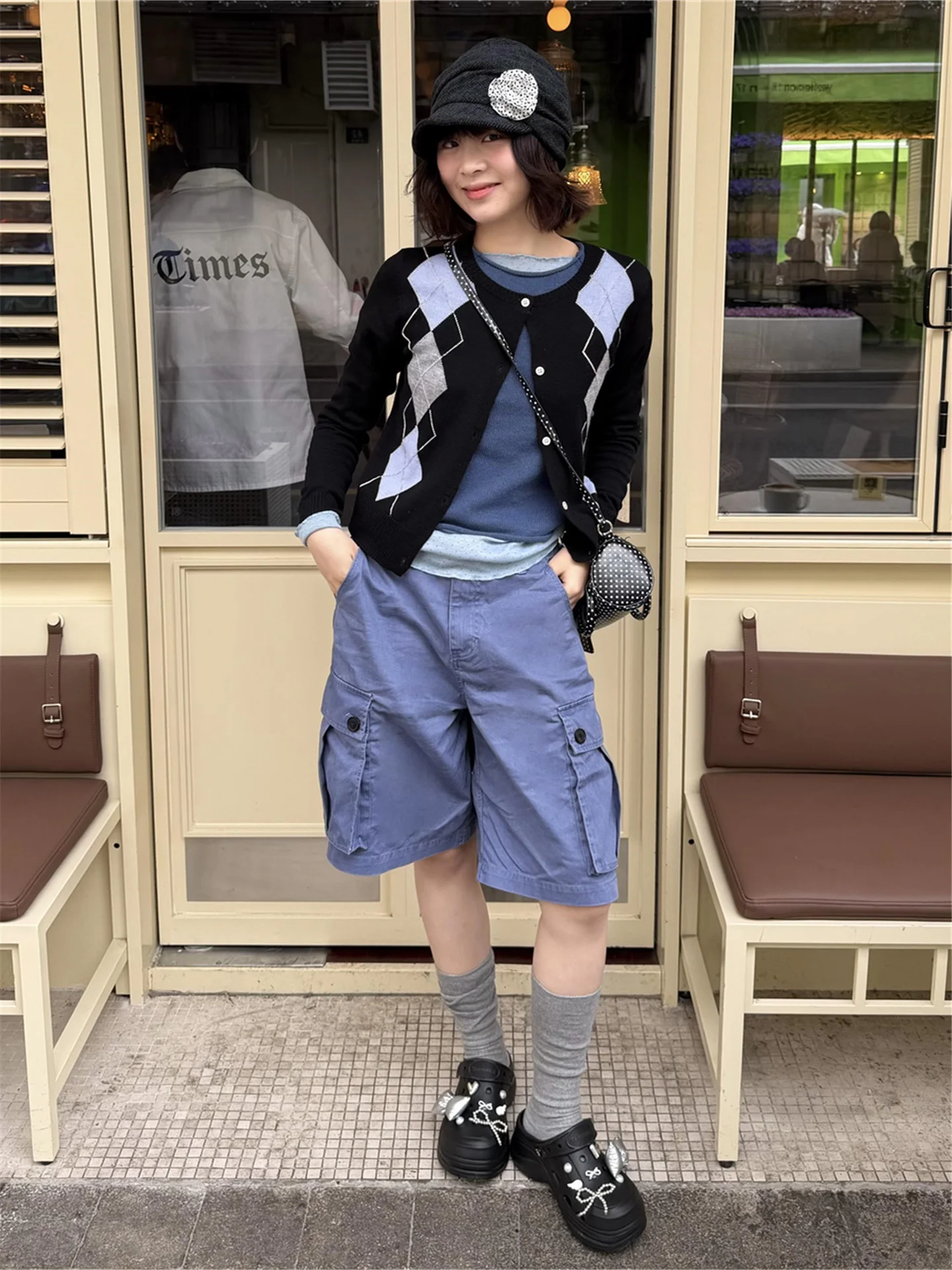 American Style Street Workwear Blue Jeans Women's Summer Thin Loose Slimming Multi-Pocket Casual Mid-Length Trousers