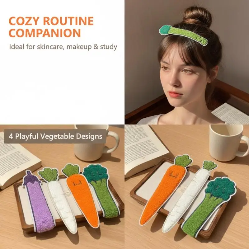 Non-Slip Simulated Vegetable Hair Bang Pad No Trace Cute Cartoon Flyaway Holder for Student School Daily Wear