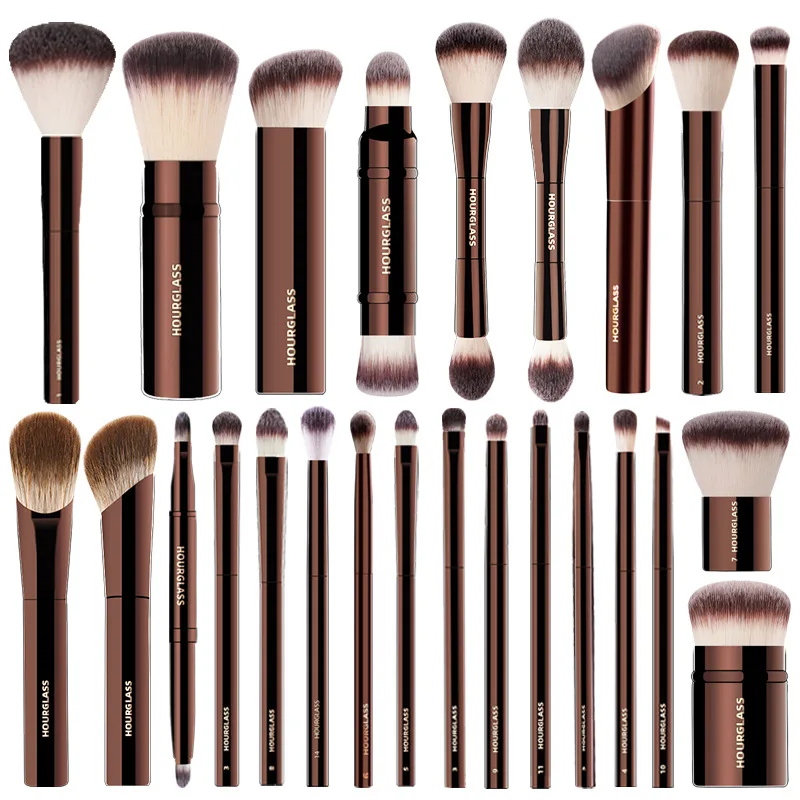 Hourglass Makeup Brush-MINI Portable 7 Brushes Set Blusher Powder Eyeshadow Foundation  Brush luxury Travel Makeup Tools