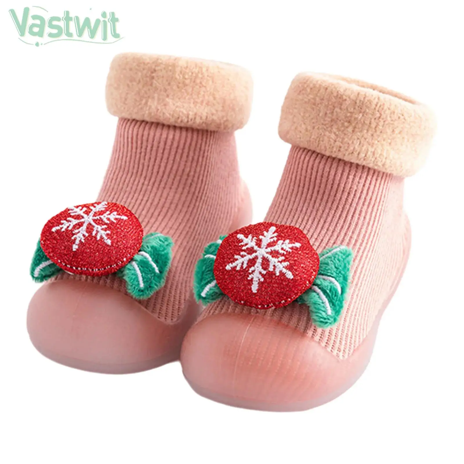 

Toddler Baby Christmas Cute Sock Shoes Fleece Lined Non-Slip Wear-Resistant Rubber Sole Prewalker Indoor Outdoor Walking Slipper