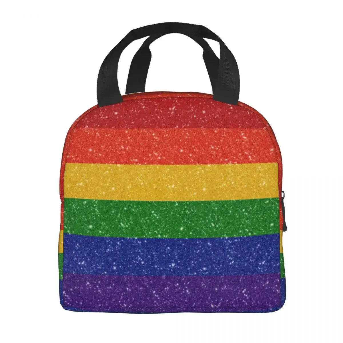 Custom Faux Glitter Rainbow Pride Flag Lunch Bag Men Women Warm Cooler Insulated Lunch Box for Kids School Children