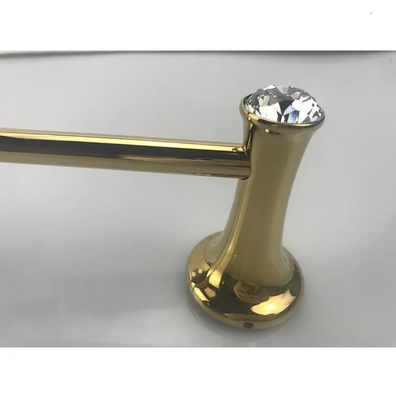Gold Single Rod Towel Rack Wall Mounted Crystal Head Towels Holder Bathroom Hardware Accessories