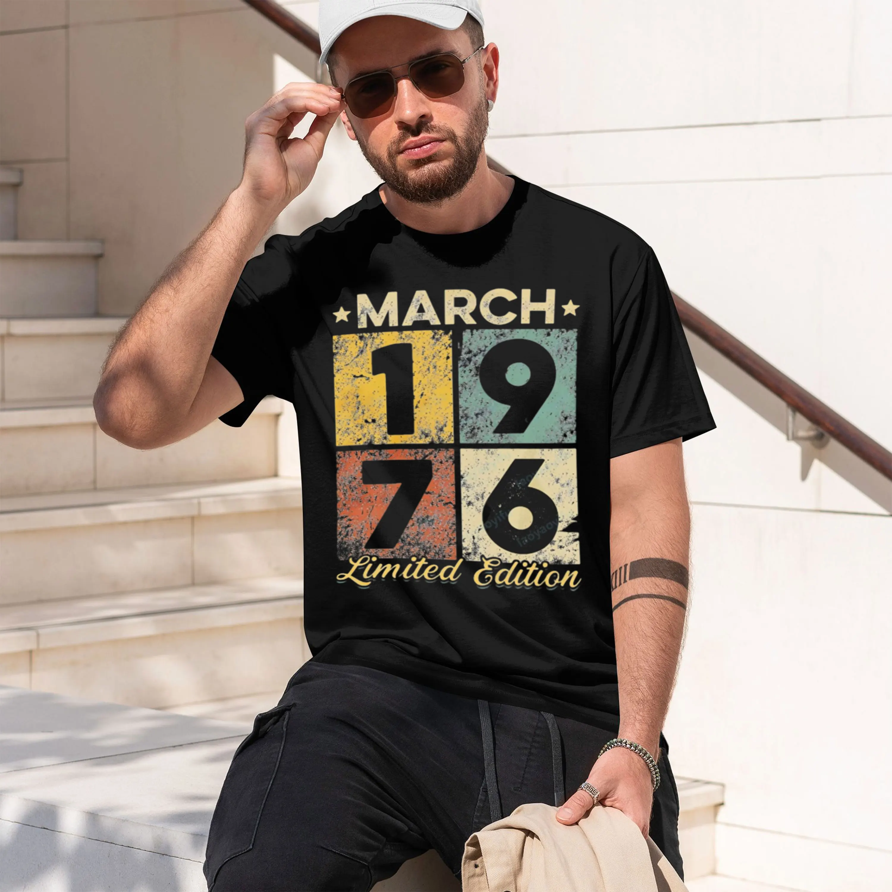 Vintage Mar 976 Retro 50th Birtay Gifts 50 Years Old Y2k Aesthet Vintage Clothes High Quality 2026 New Model Short-sleeve crewne