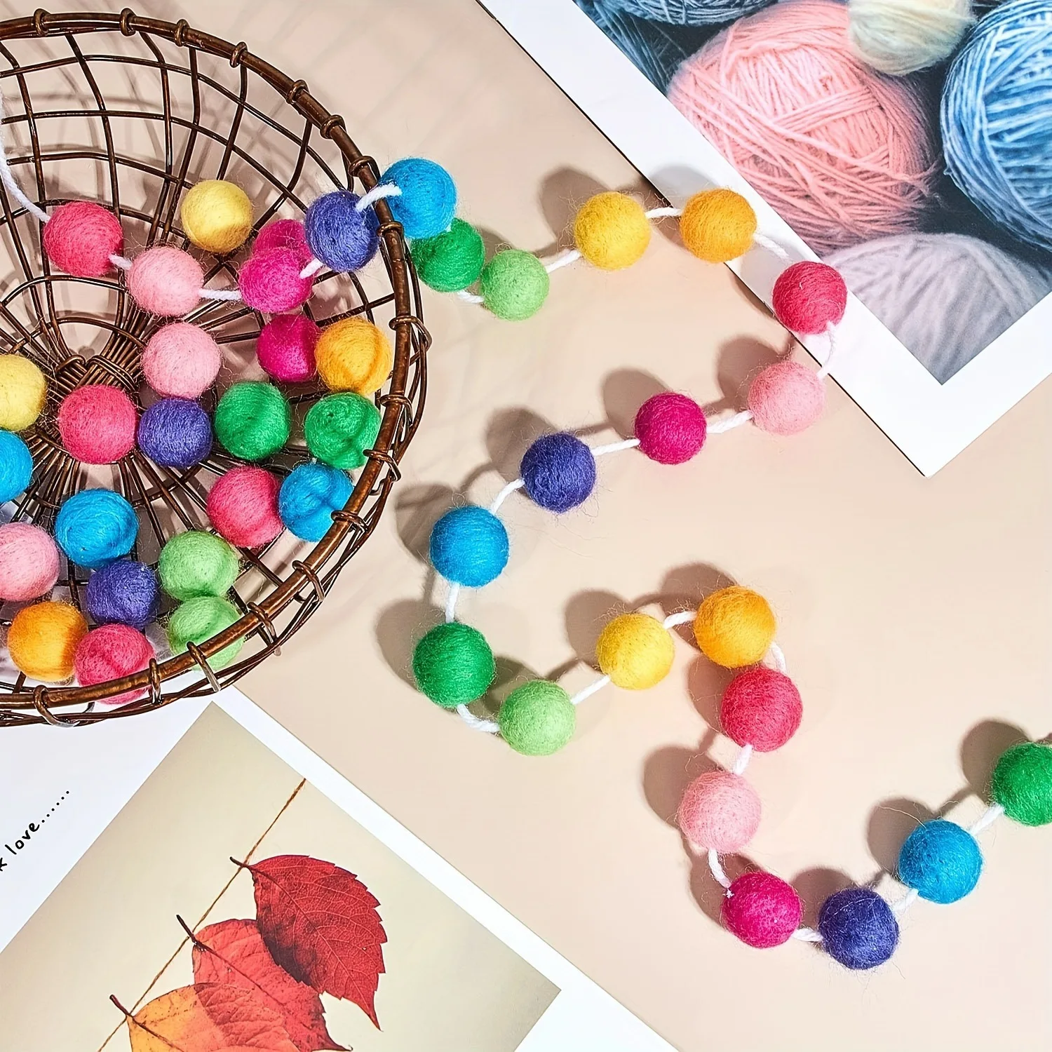 Wool Felt Ball Garland Colorful Pom Pom Garland Handmade 6.5 Feet Long  Felt Ball Garlands for Wall Christmas Tree Decoration