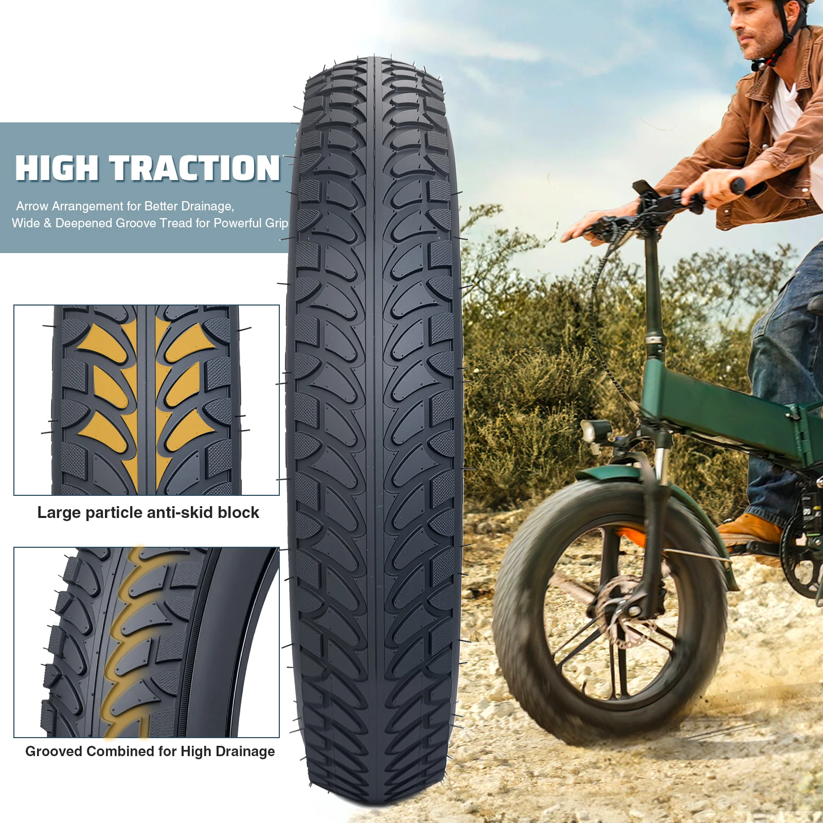 ZUKKA 16x3.0 Fat Tire Heavy Duty Knobby Anti-Slip Foldable Replacement for Electric Fat Bikes All-Terrain