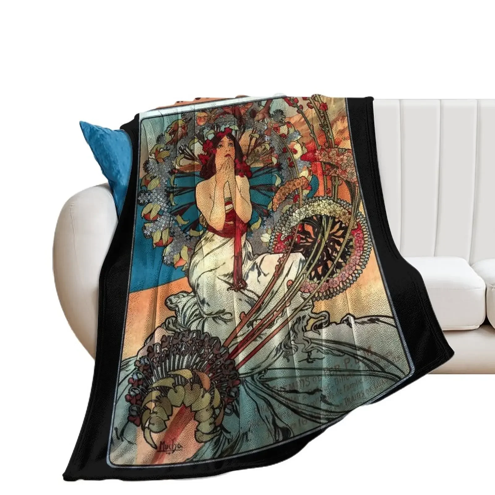 

Monaco Monte Carlo 1897 - Mucha Art Nouveau Enhanced Throw Blanket blankets and throws Sofa Quilt valentine gift ideas Blankets