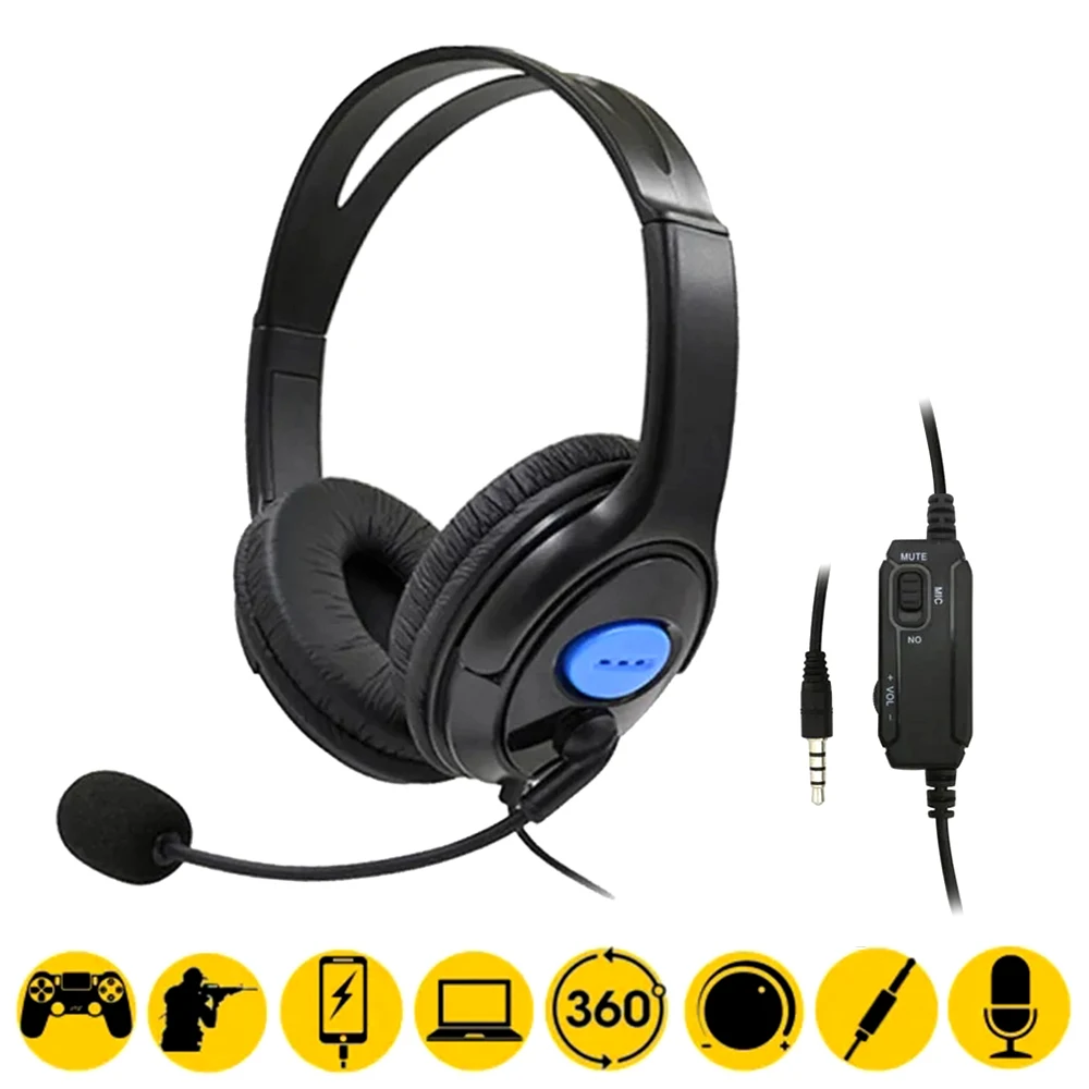 Headphones 3.5mm Wired Gaming Headset Earphones Music For PS4 Play Station 4 Game PC Chat computer With Microphone