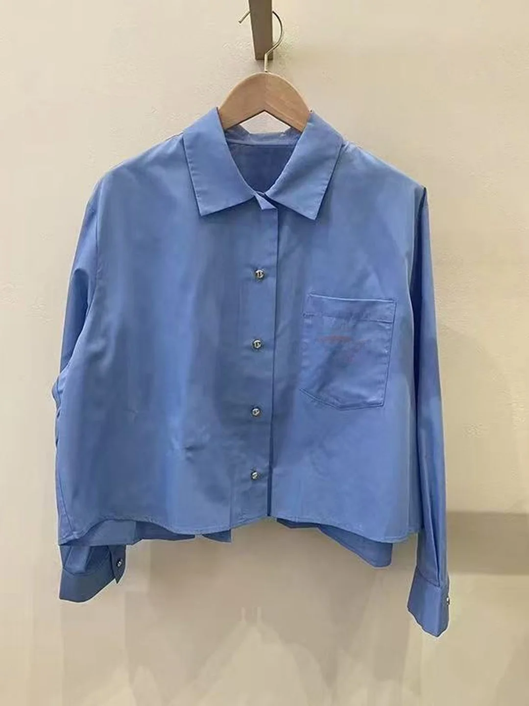 

Женская рубашка Ele Pure Color с вышитой нашивкой на воротнике, длинным рукавом, весна 2026, французский стиль, свободный крой, дышащая ткань