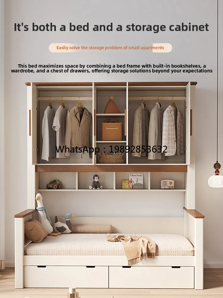 YFY Children's Bed with Wardrobe Integrated Small Apartment Bed Tatami Elevated Hanging Cabinet Bed Boys and Girls Combination