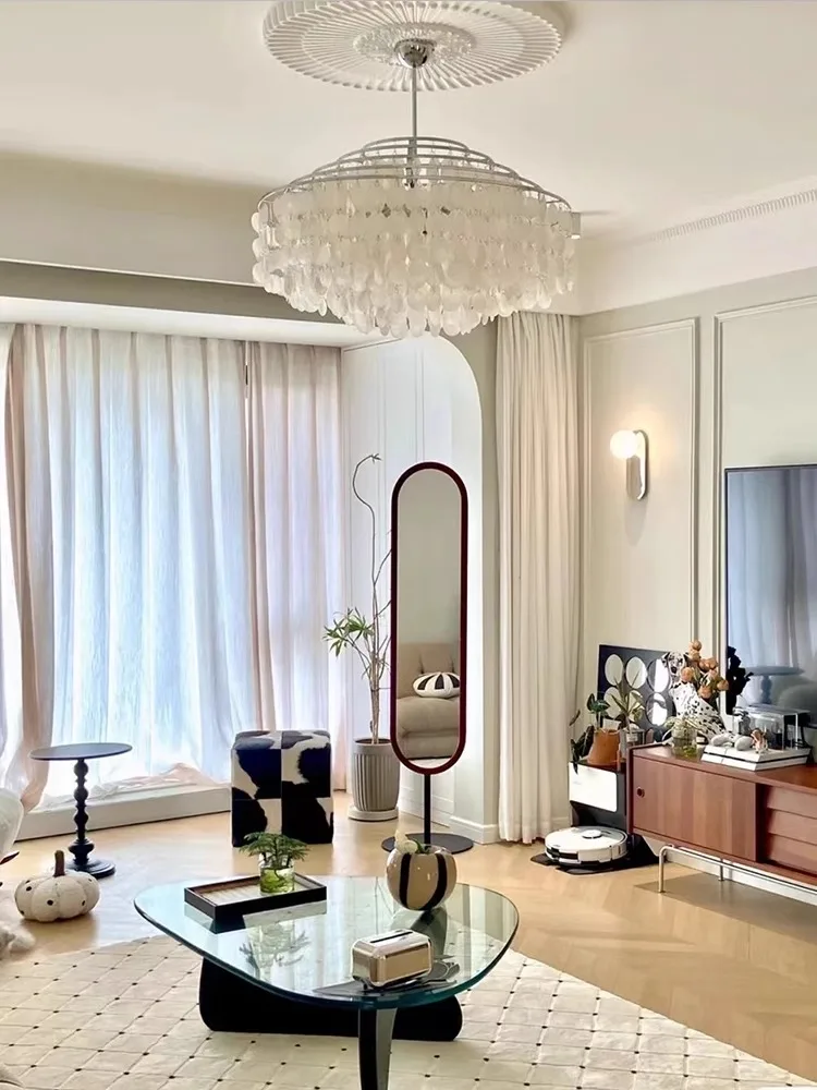 Franse klassieke elegante zeeschelp plafond hanglampen zacht comfort woondecoratie LED dimbare hanglampen voor woonkamer