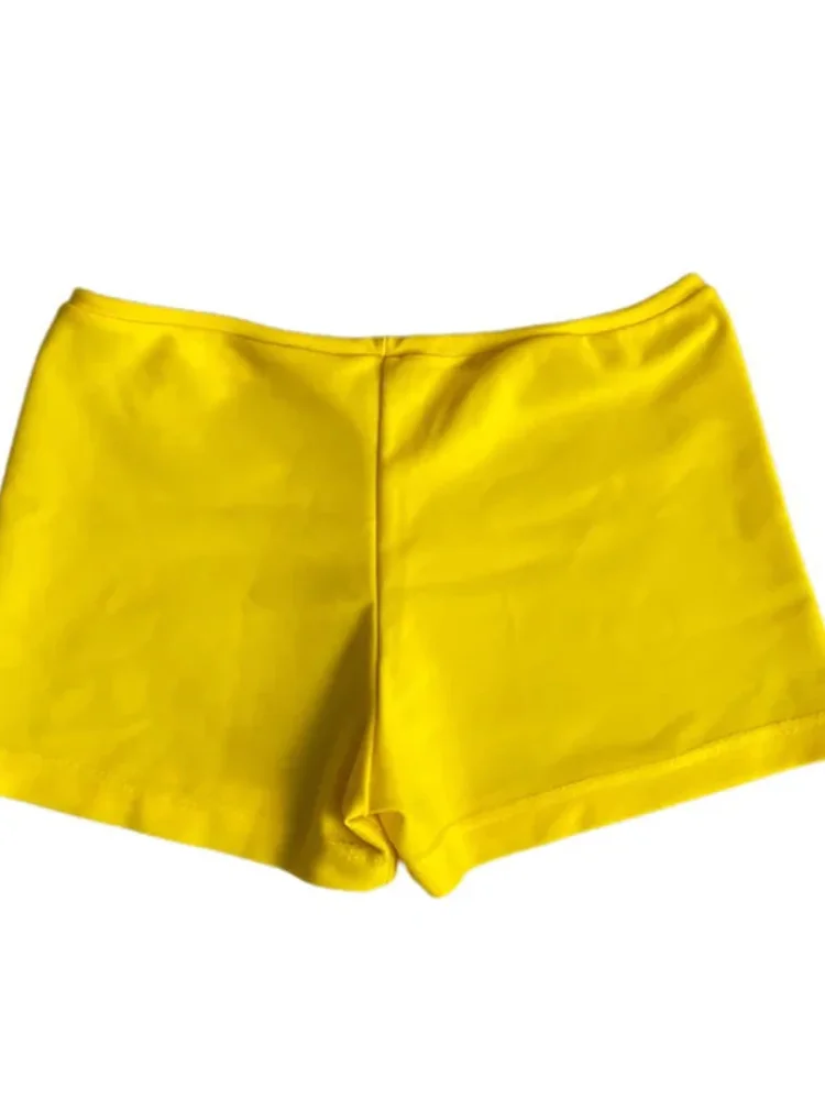 Modische elastische Taille lässige Shorts hohe Taille gelbe brasilia nische Flagge gedruckt Harajuku Strand sexy Damen bekleidung