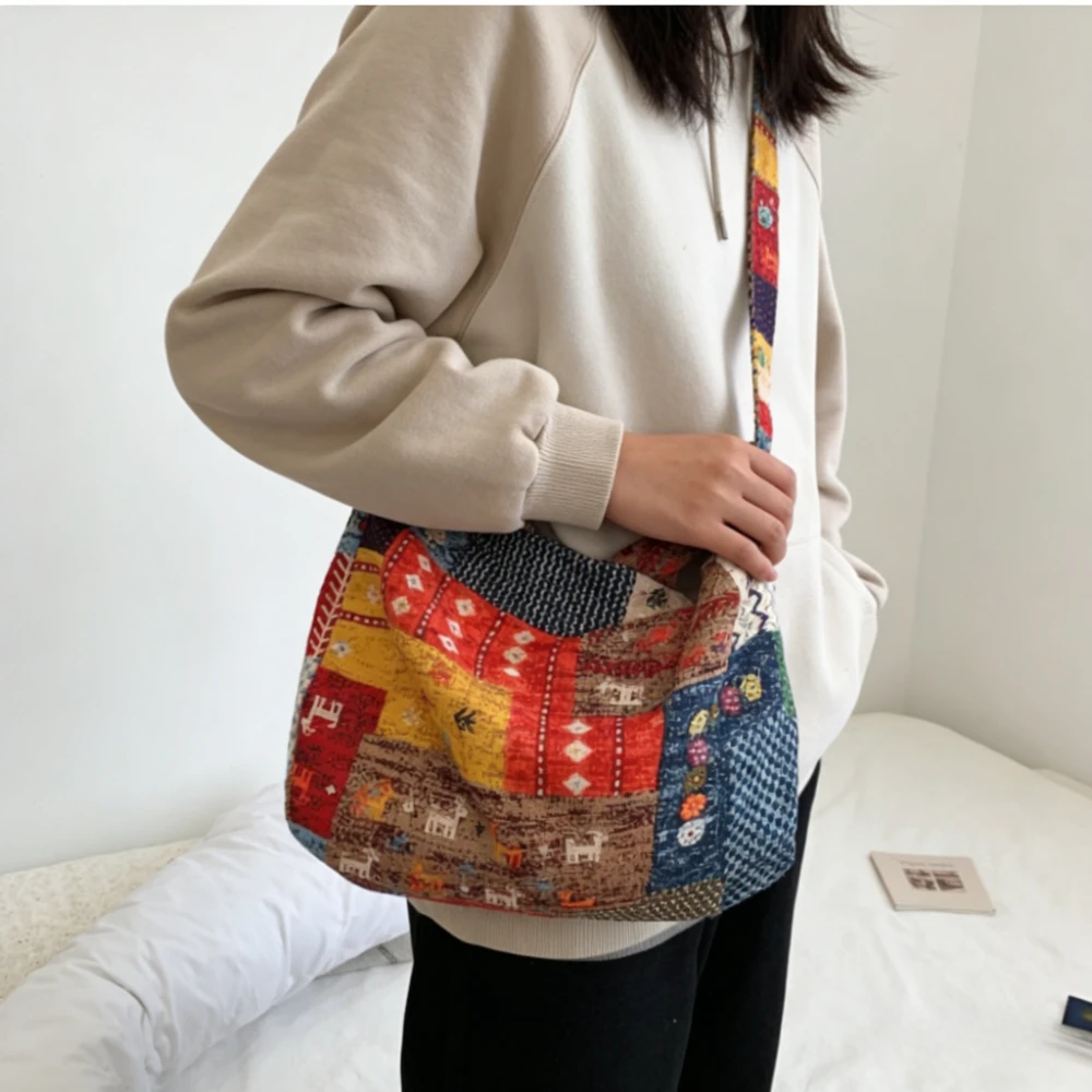 

Сумка-тоут в стиле пэчворк, женская, портативная, популярная, модная, винтажная, вместительная, из вельвета, на плечо, для покупок и путешествий