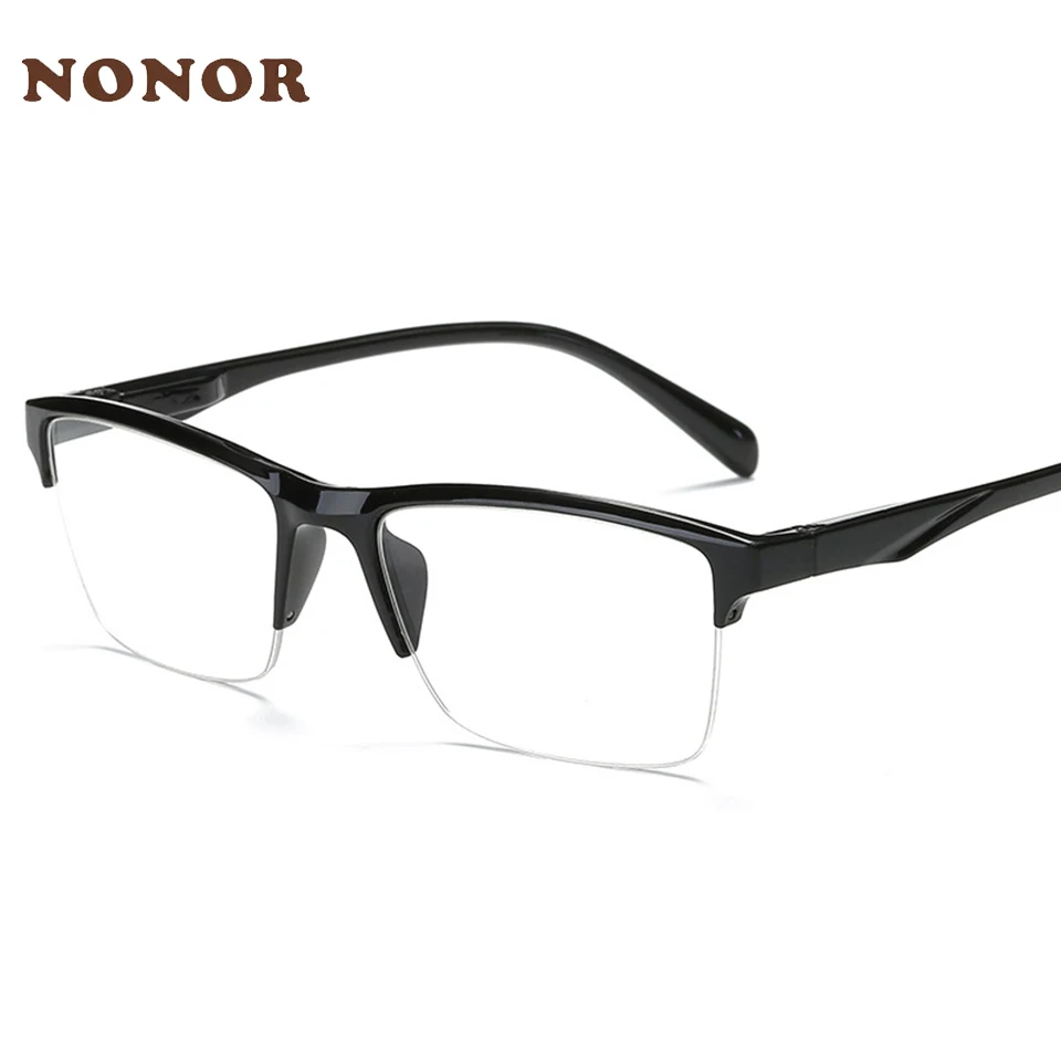 NONOR Half Frame Reading Glasses Ultra Light TR90 Black Reading Glasses Men Presbyopia Eyewear Women Square Prescription Glasses