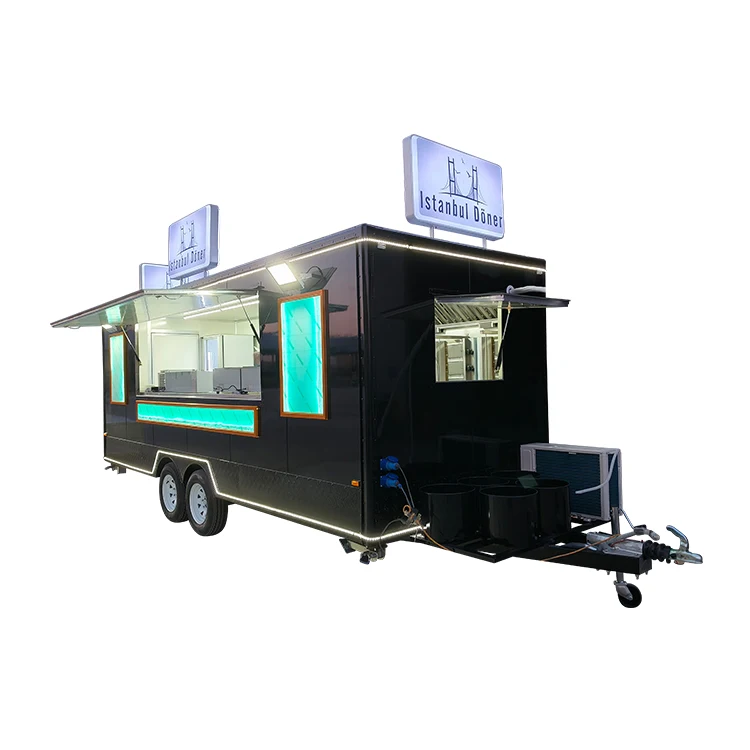 

Factory Price Mobile Street Food Truck with AC Fast Food Catering Trailer Fiberglass Four-Wheeled Mobile Unit for Sale