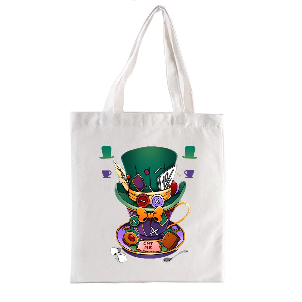 Wonder Mad Hatter Graphic Print Shopping Bags Geek Series Handbags Canvas Bag S Totebag Funny Fashion Woven Tote Shopper Eco Y2k