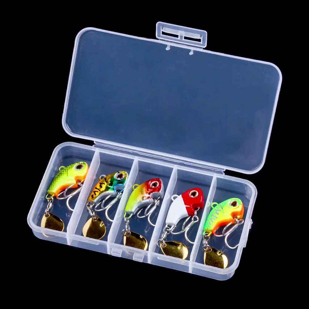 5pcs/lot Set of Wobblers Fishing Lure Set With Box Metal Blade Spoon Spinner Bait Minnow Crankbait  Carp Fishing Lure Kit