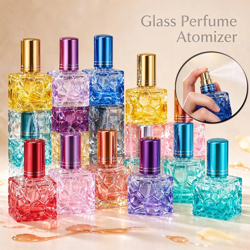 20/30/50pc 10ml Colorful Empty Perfume Square Spray Glass Bottle Fragrance Vial Cosmetic Fine Mist Atomizer Refillable Container