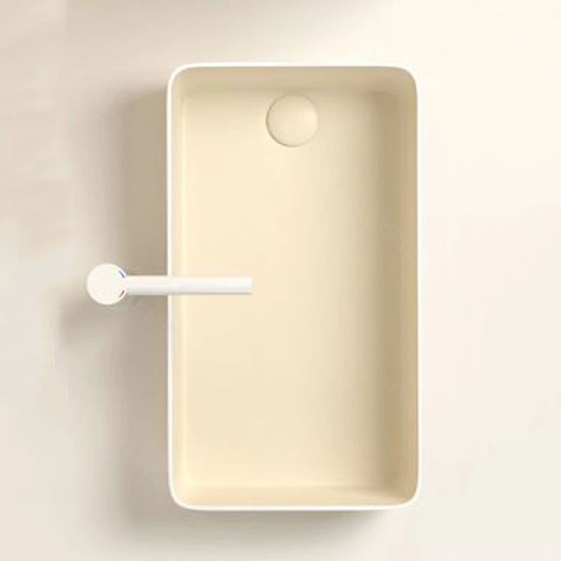 Rectangle Porcelain Ceramic Vessel Sink for Bathroom Modern Above Counter Wash Bowl Basin with Drain Kit Countertop Vanity Sinks