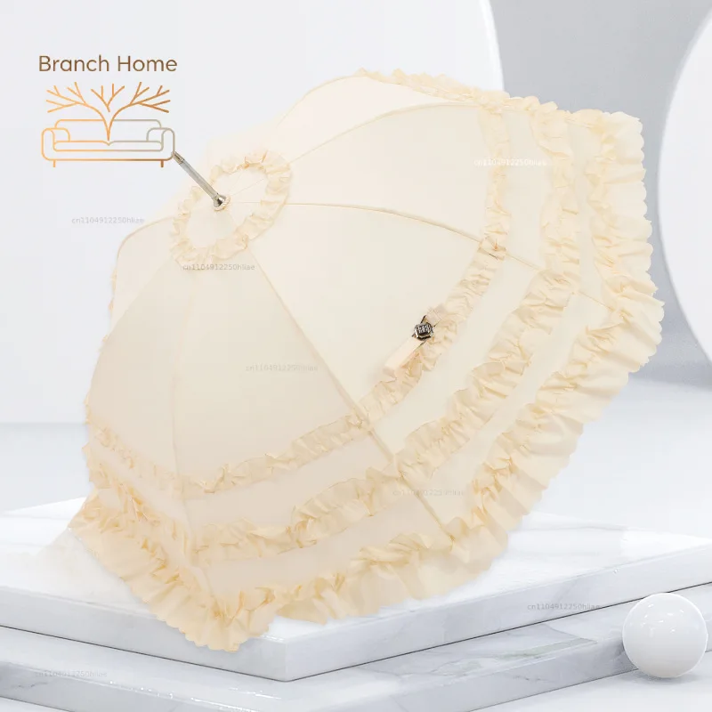 Cute Princess Lace Umbrella Long Handle Pagoda Parasol Gothic Lolita Marriage Large Umbrella Semi-automatic Wedding Umbrellas