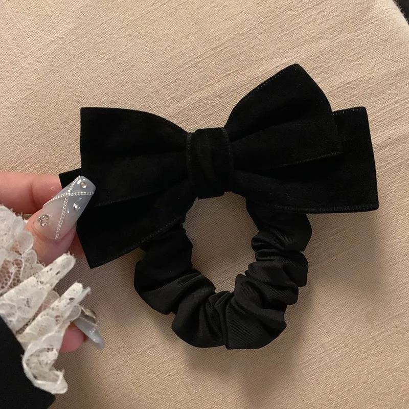 

Elegant France Fashion Style Bow Scrunchie Black Color Hair Tie for Women INS Casual Lazy Chic Girl Hair Band Hair Accessories