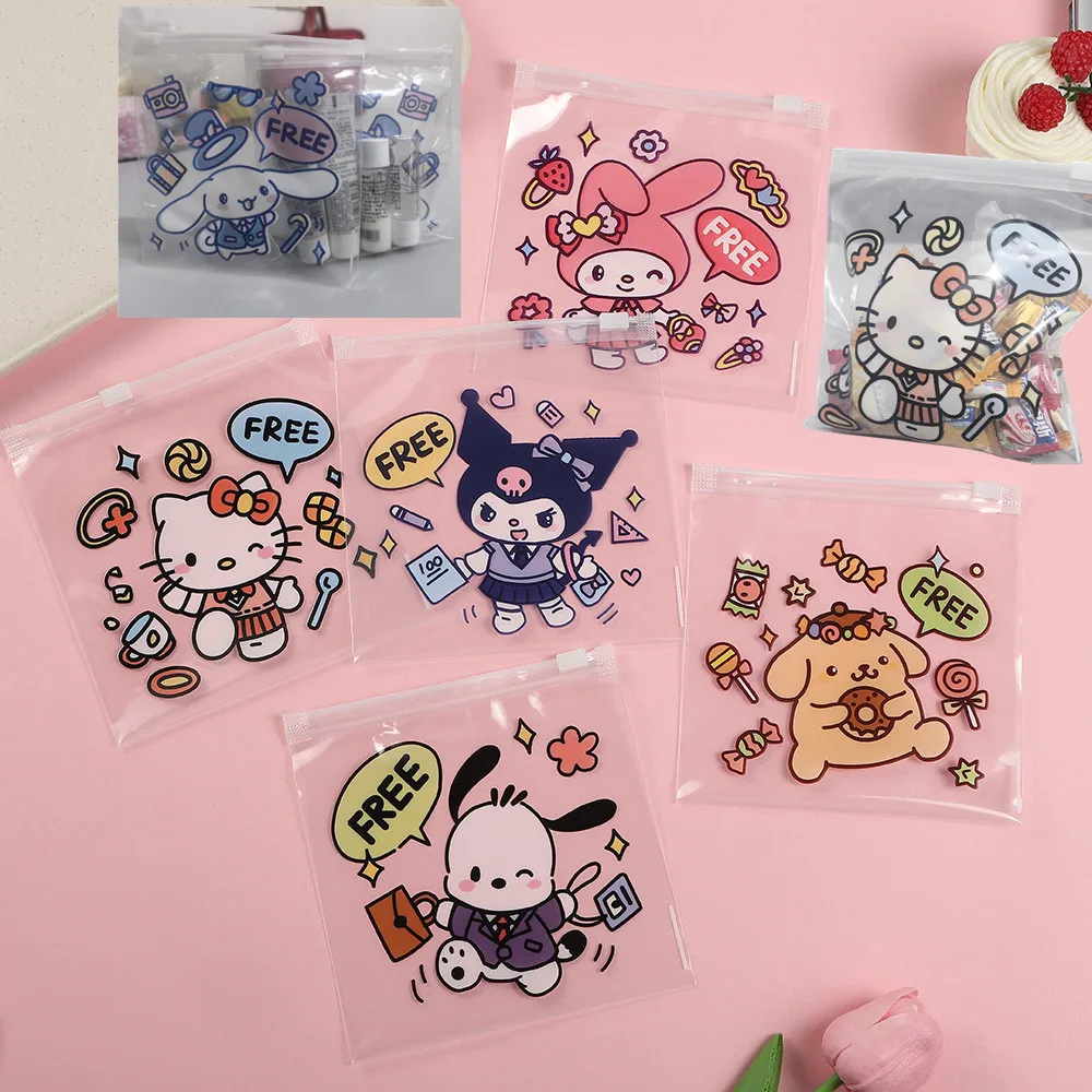 12pcs Sanrio HelloKitty Kuromi Melody Purin Zipper  Ziplock Bag Packaing Bags Snack Sugar Biscuit Seal Bag Dustproof Storage Bag