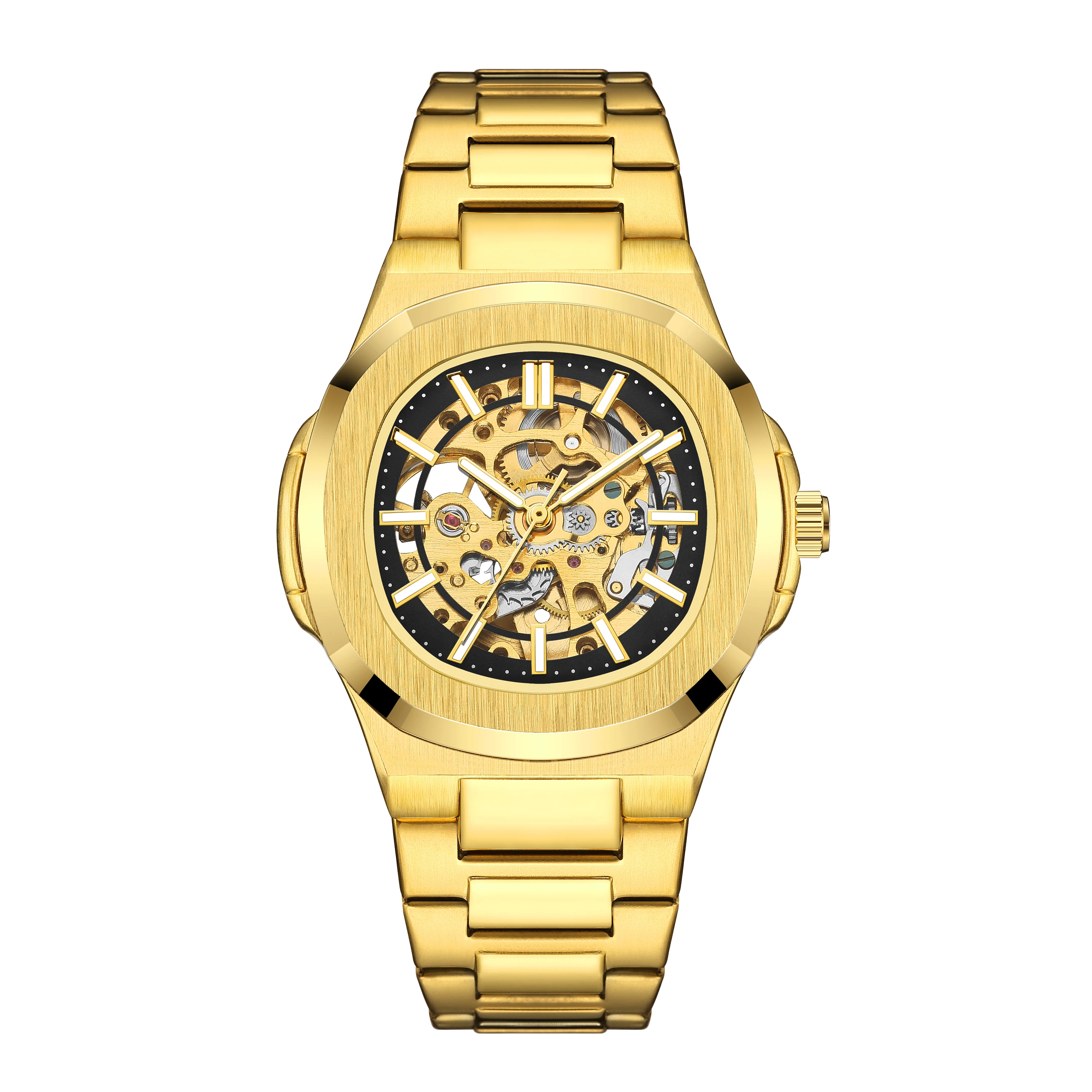 Herren Quarzuhr Mode Automatische Herrenuhr Edelstahl Wasserdicht Business Skelett-Uhr – Detail 3